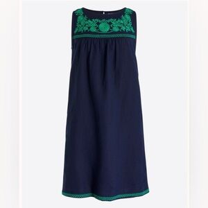 J. Crew Blue and Green Embroidered Linen Blend Sleeveless Sundress, Size Small